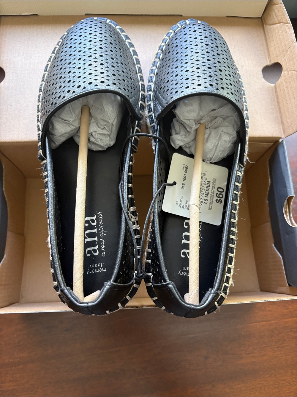 a.n.a Black Perforated Slip-On Loafers with Contrast Whipstitch